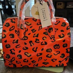 Vegan Orange Leopard Print Dome Satchel